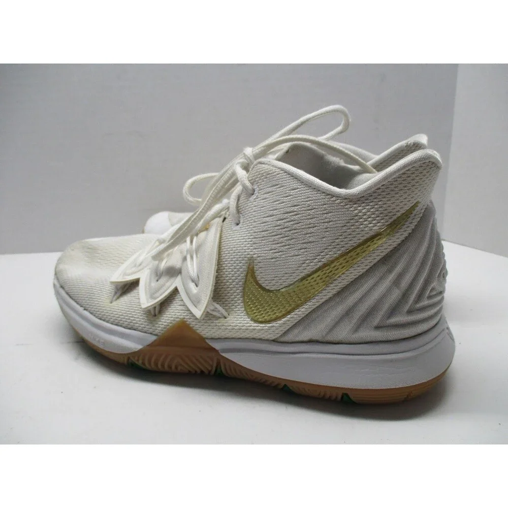 Nike Kyrie 5 GS Irish Sneakers Youth 7 White Metallic Gold AQ2456-170 EUC Read